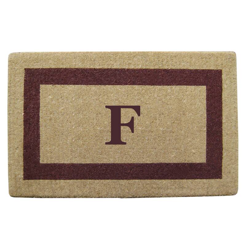 Heavy Duty Coir Monogrammed Brown Frame Door Mat - F - Brown - 22 inches x 36 inches