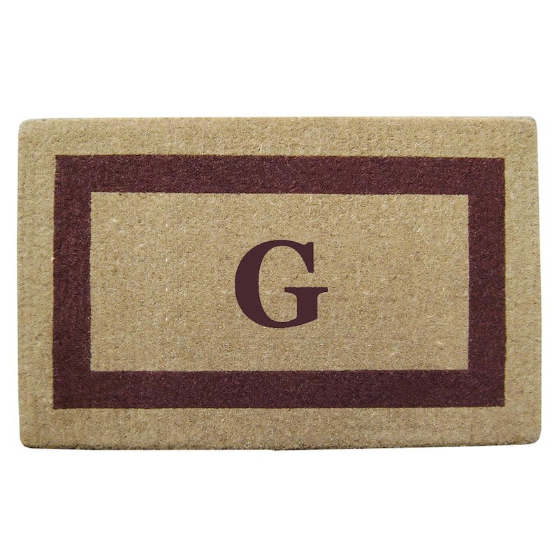 Heavy Duty Coir Monogrammed Brown Frame Door Mat - G - Brown - 22 inches x 36 inches