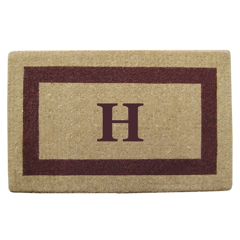 Heavy Duty Coir Monogrammed Brown Frame Door Mat - H - Brown - 22 inches x 36 inches