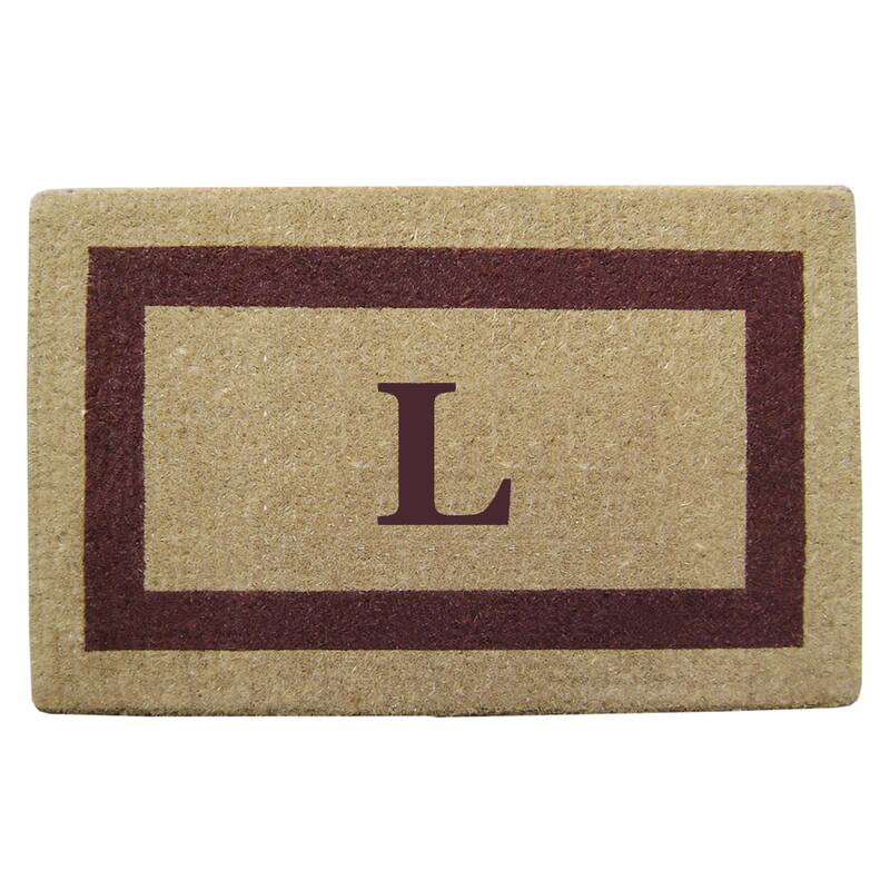 Heavy Duty Coir Monogrammed Brown Frame Door Mat - L - Brown - 22 inches x 36 inches