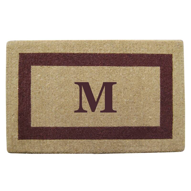 Heavy Duty Coir Monogrammed Brown Frame Door Mat - M - Brown - 22 inches x 36 inches