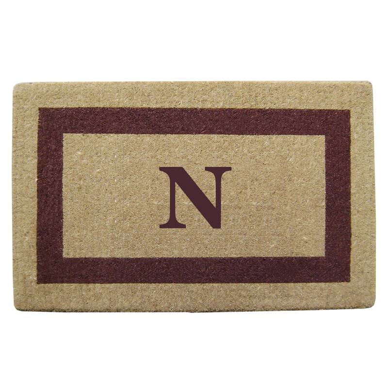 Heavy Duty Coir Monogrammed Brown Frame Door Mat - N - Brown - 22 inches x 36 inches