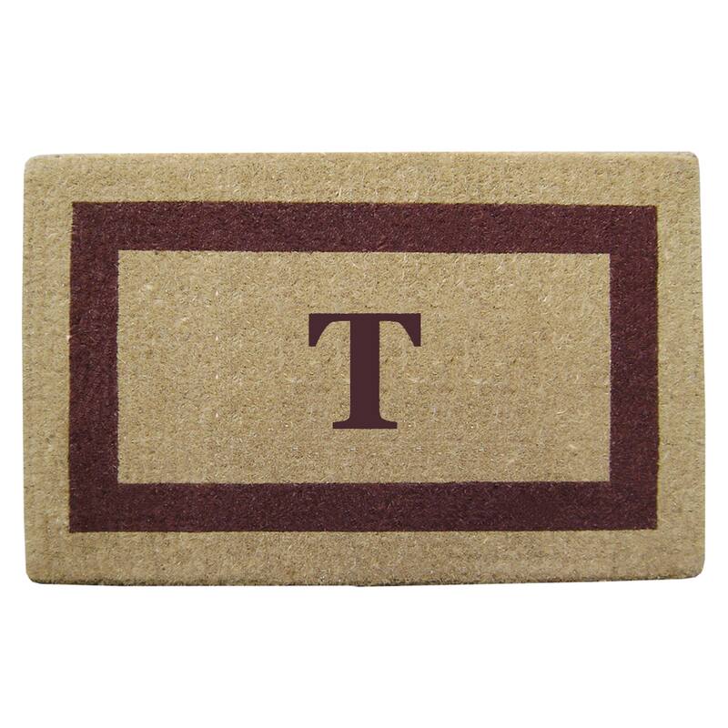 Heavy Duty Coir Monogrammed Brown Frame Door Mat - T - Brown - 22 inches x 36 inches