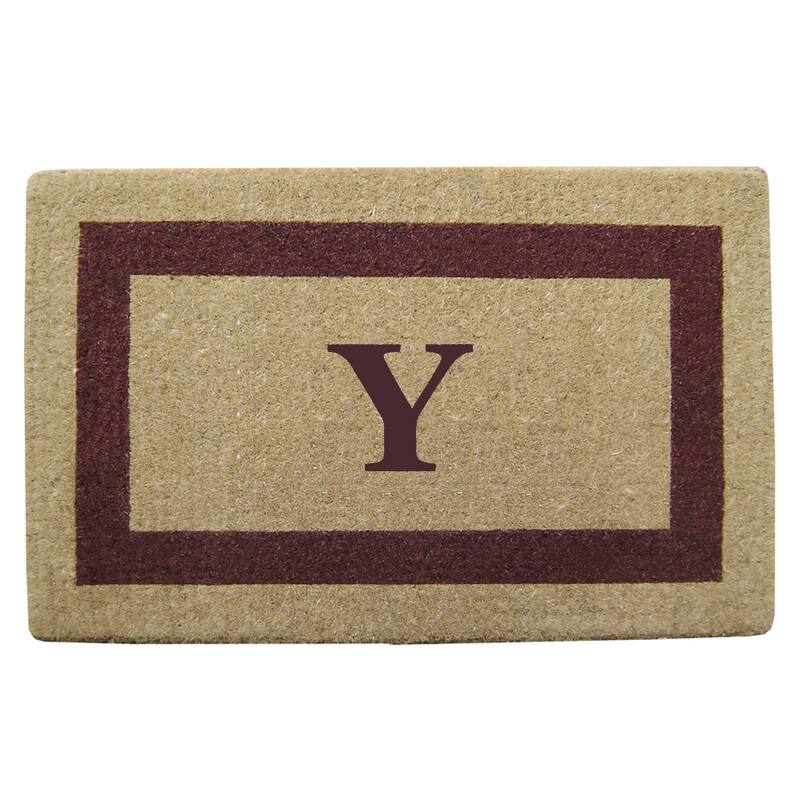 Heavy Duty Coir Monogrammed Brown Frame Door Mat - Y - Brown - 22 inches x 36 inches