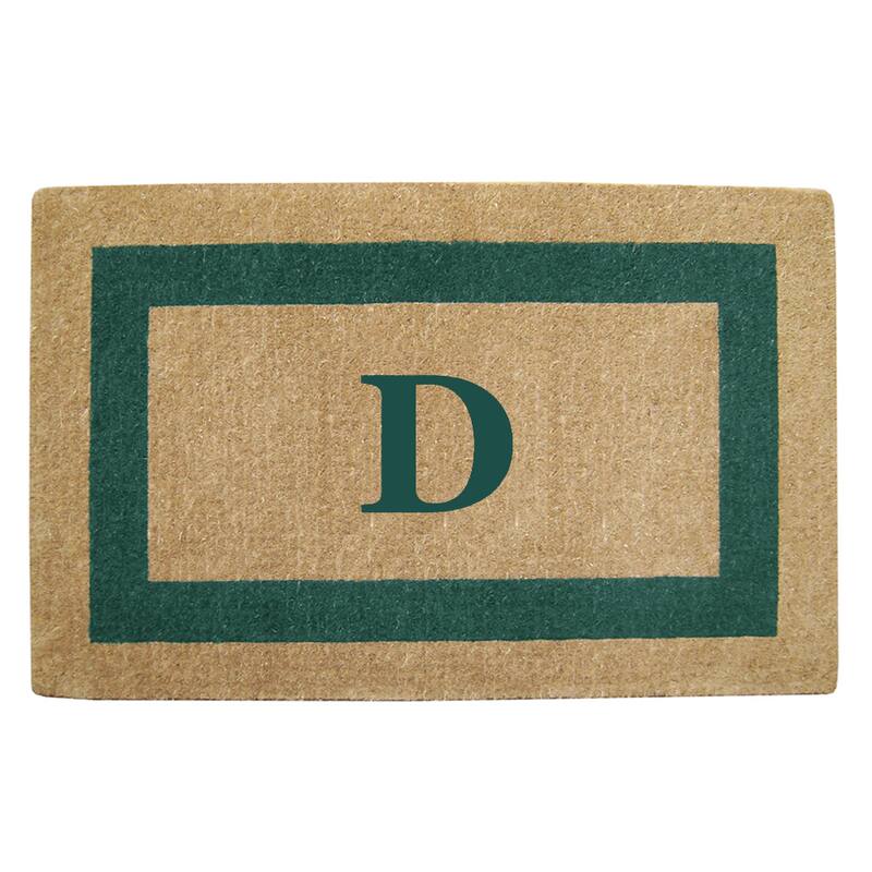 Heavy Duty Coir Green Monogrammed Frame Door Mat - D - Green - 22 inches x 36 inches