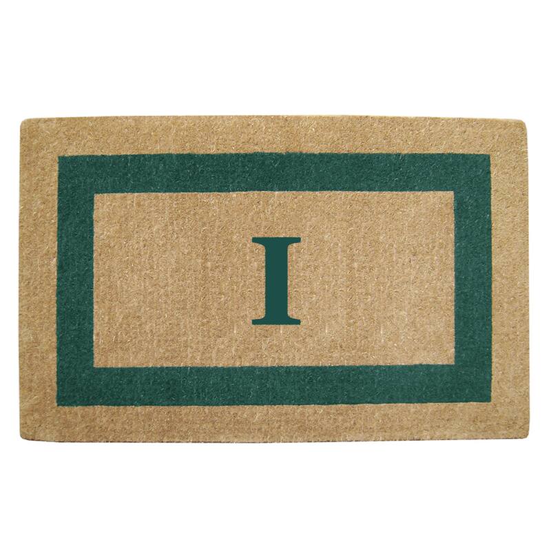 Heavy Duty Coir Green Monogrammed Frame Door Mat - I - Green - 22 inches x 36 inches