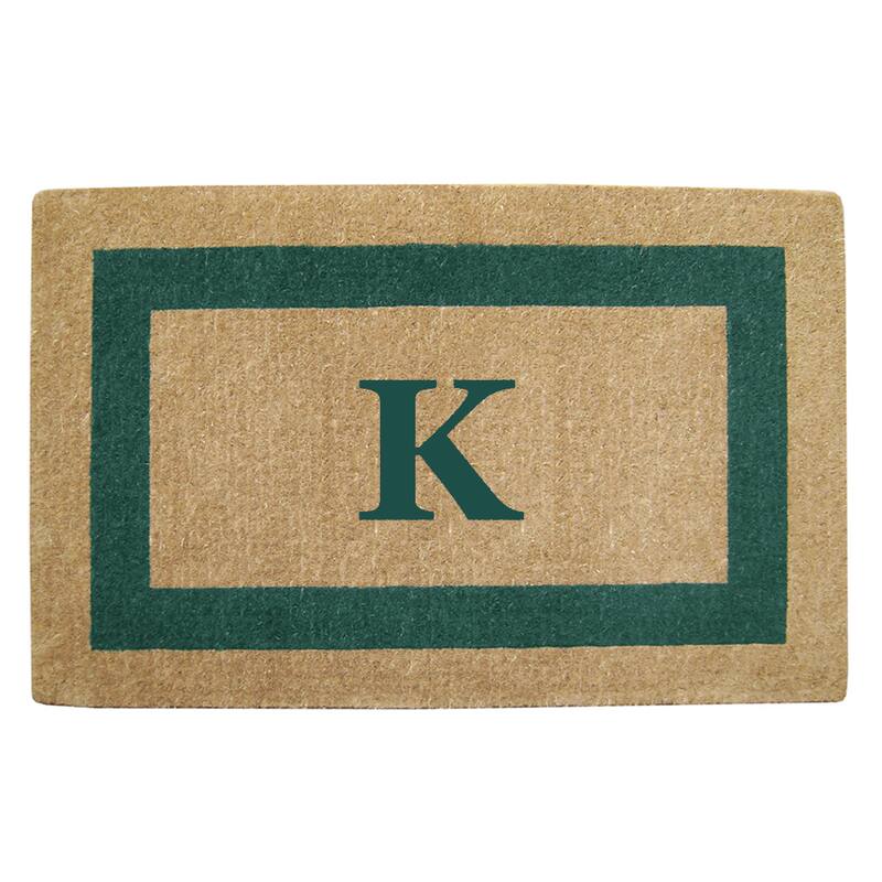 Heavy Duty Coir Green Monogrammed Frame Door Mat - K - Green - 22 inches x 36 inches