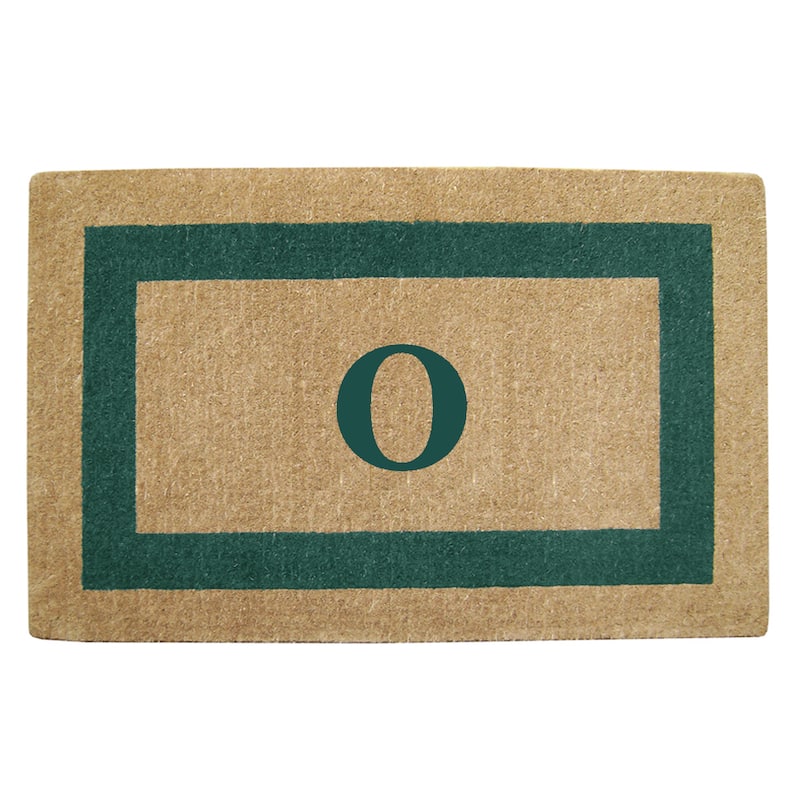 Heavy Duty Coir Green Monogrammed Frame Door Mat - O - Green - 22 inches x 36 inches