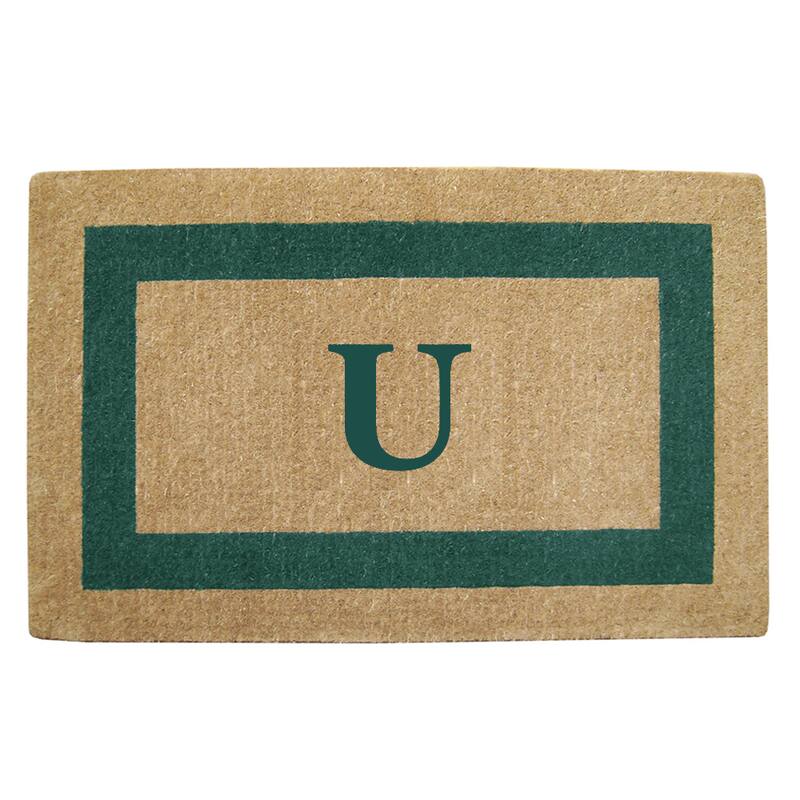 Heavy Duty Coir Green Monogrammed Frame Door Mat - U - Green - 22 inches x 36 inches