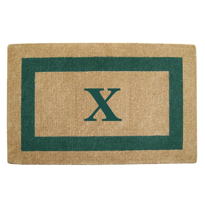 Heavy Duty Coir Green Monogrammed Frame Door Mat - X - Green - 22 inches x 36 inches