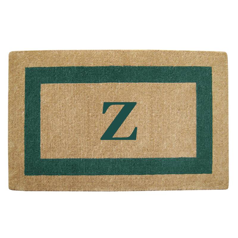 Heavy Duty Coir Green Monogrammed Frame Door Mat - Z - Green - 22 inches x 36 inches