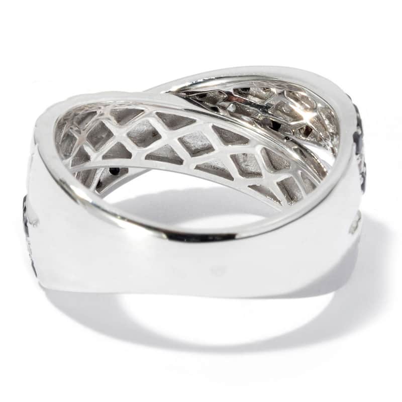 Platinum over Sterling Silver Black Spinel and White Zircon Animal Print Textured Band Ring