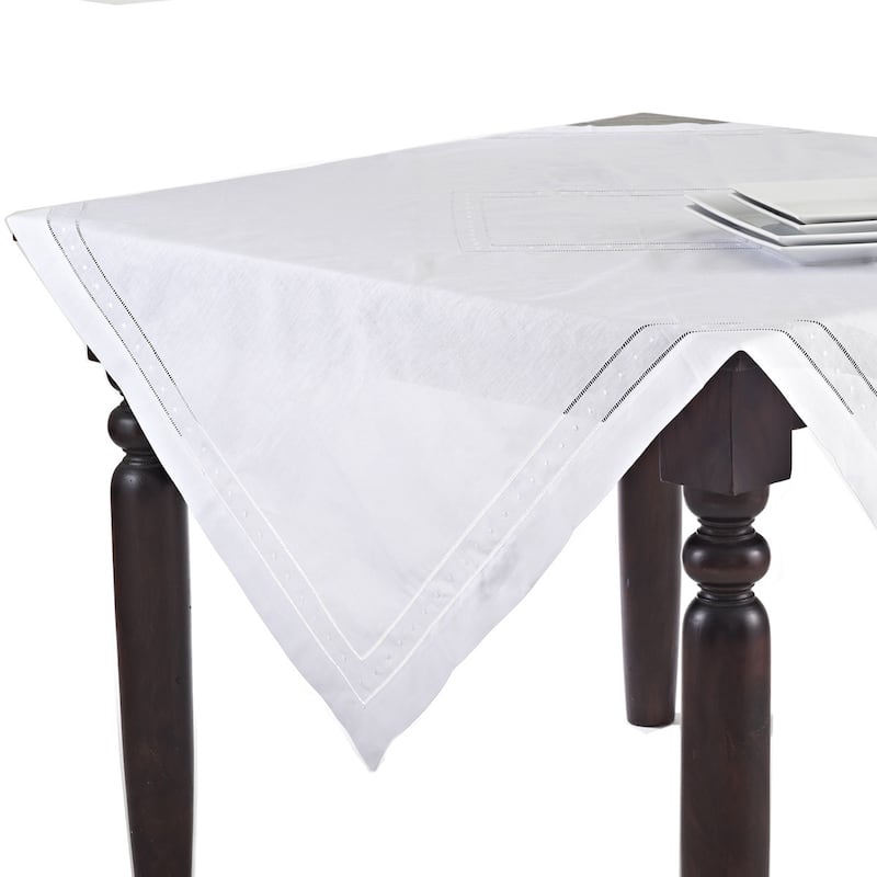 Embroidered and Hemstitched Linen-blend Table Topper - 54 Inches
