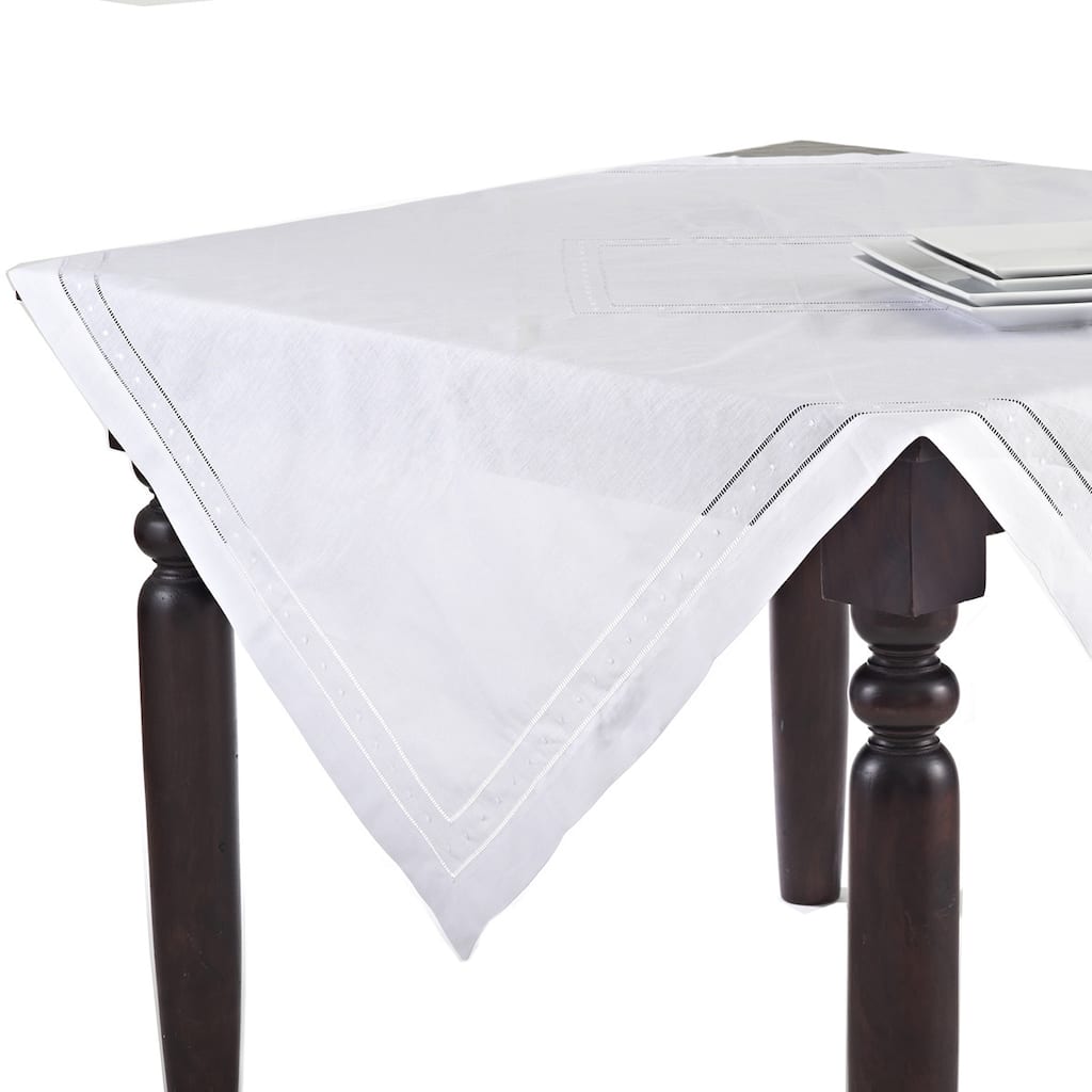 Embroidered and Hemstitched Linen-blend Table Topper - 54 Inches