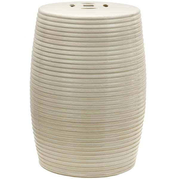 Beige Ribbed Porcelain Garden Stool (China)