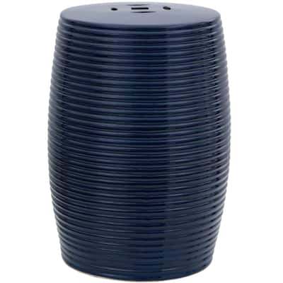 Handmade Dark Blue Ribbed Porcelain Garden Stool