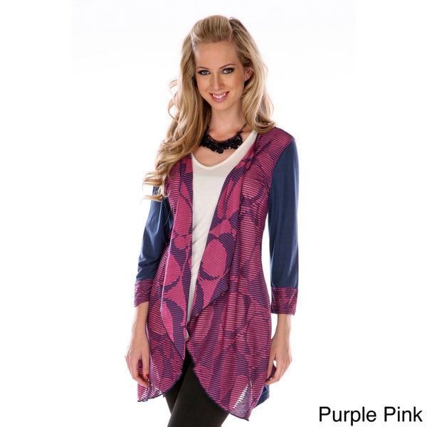 Women's Colorblocked Spliced Cardigan 3/4 Sleeve Shirts