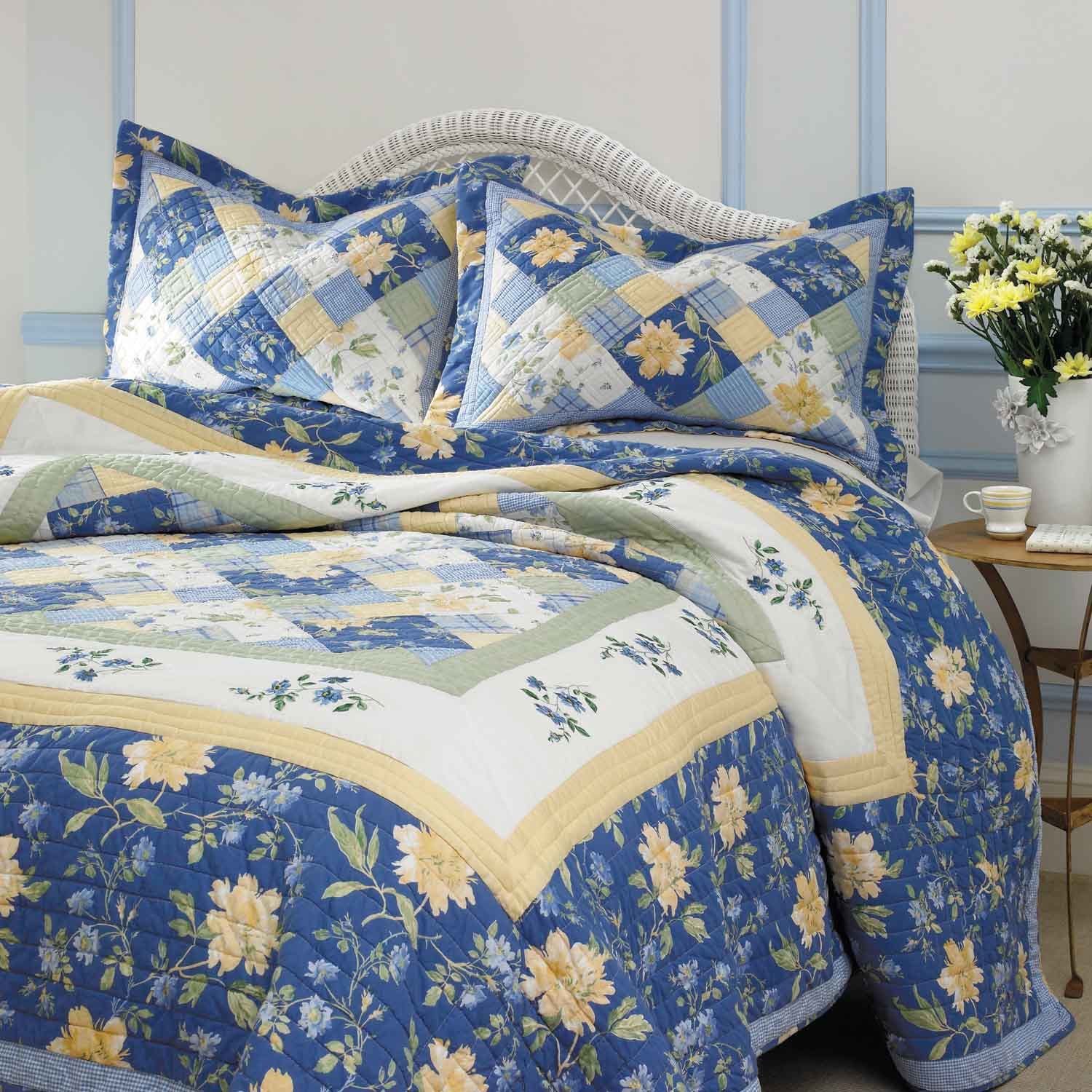 Laura Ashley Laura Ashley Emilie 3 piece Cotton Quilt Set Blue Size Twin