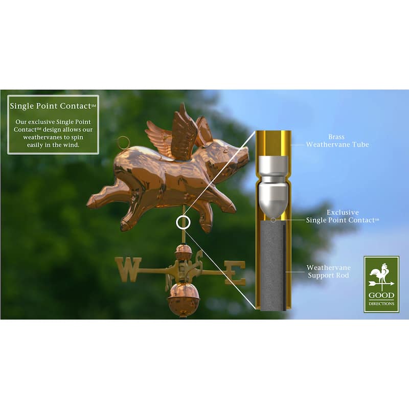 Flying Pig Pure Copper Weathervane by Good Directions