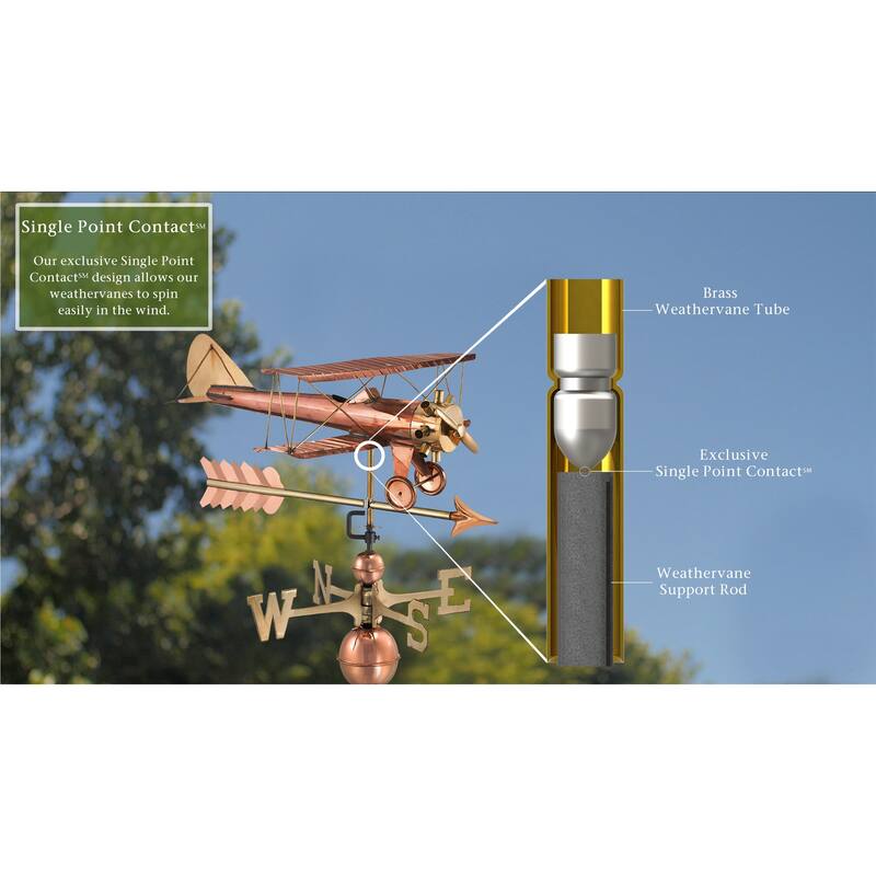 Biplane Pure Copper Weathervane by Good Directions