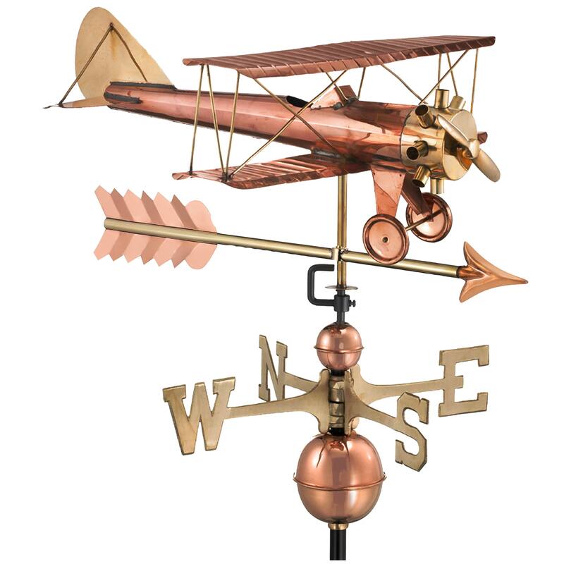 Biplane Pure Copper Weathervane by Good Directions