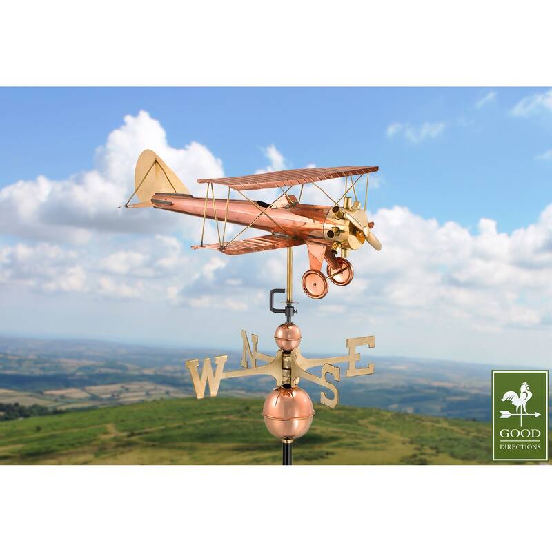 Biplane Pure Copper Weathervane by Good Directions