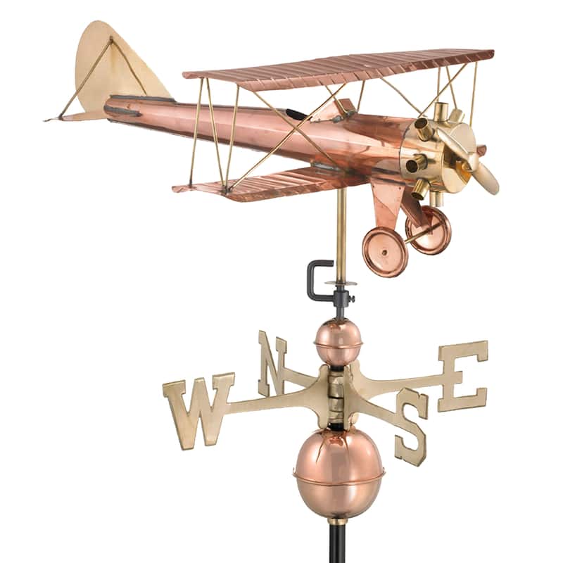 Biplane Pure Copper Weathervane by Good Directions