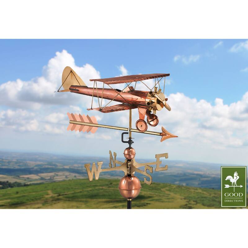 Biplane Pure Copper Weathervane by Good Directions