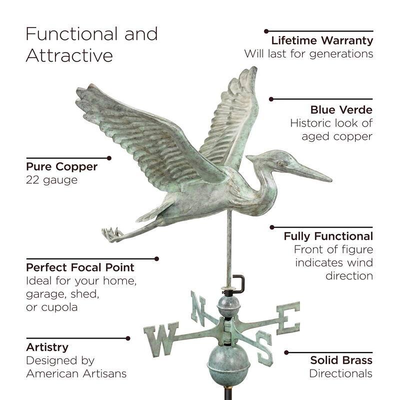 Blue Heron Pure Copper Weathervane by Good Directions