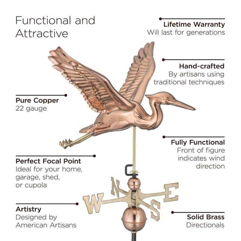 Blue Heron Pure Copper Weathervane by Good Directions