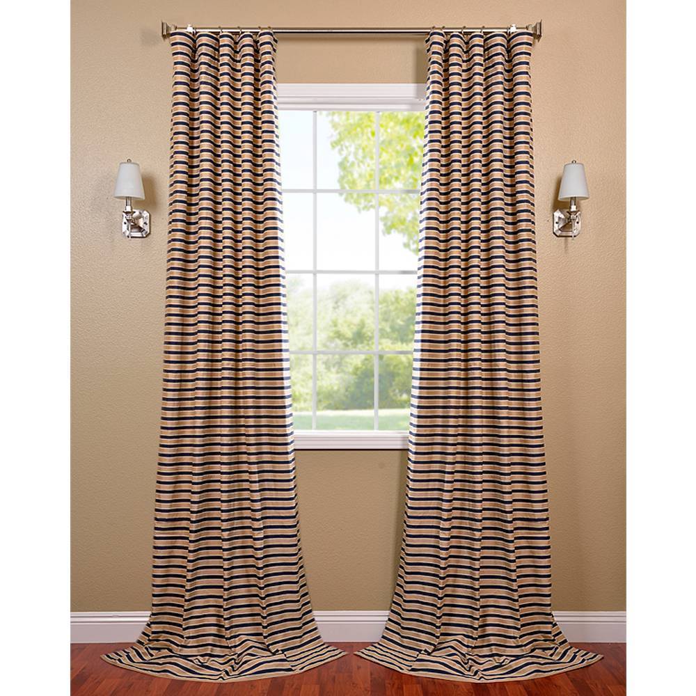 Blue And Beige Hand woven Cotton Curtain Panel