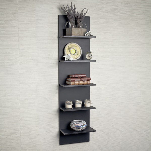 Porch & Den Montclair Chester Wide Column Wall Shelf in Black Grain Finish
