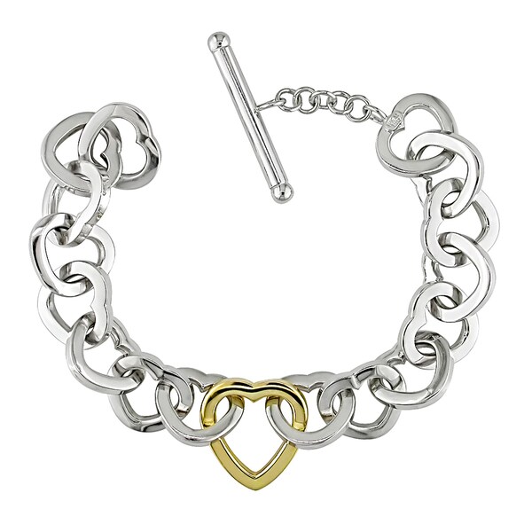 Shop Miadora Signature Collection 14k Two-tone Gold Heart Link Bracelet ...
