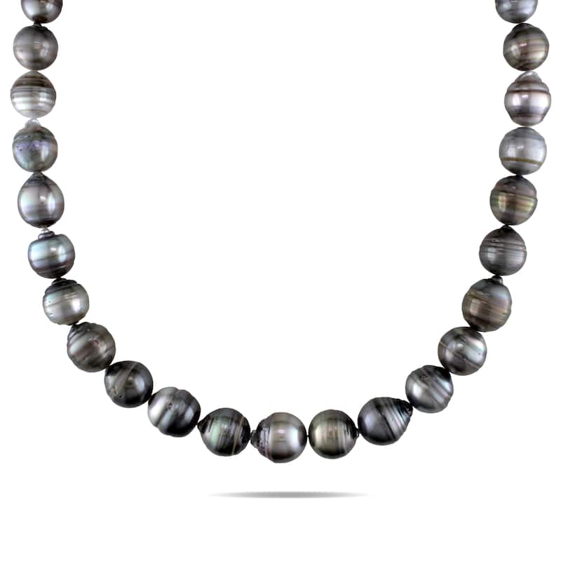 Miadora 14k White Gold Tahitian Black Pearl Necklace (9-12 mm)