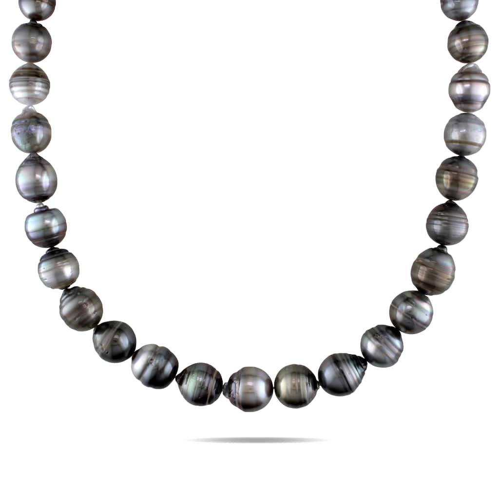 Miadora 14k White Gold Tahitian Black Pearl Necklace (9-12 mm)