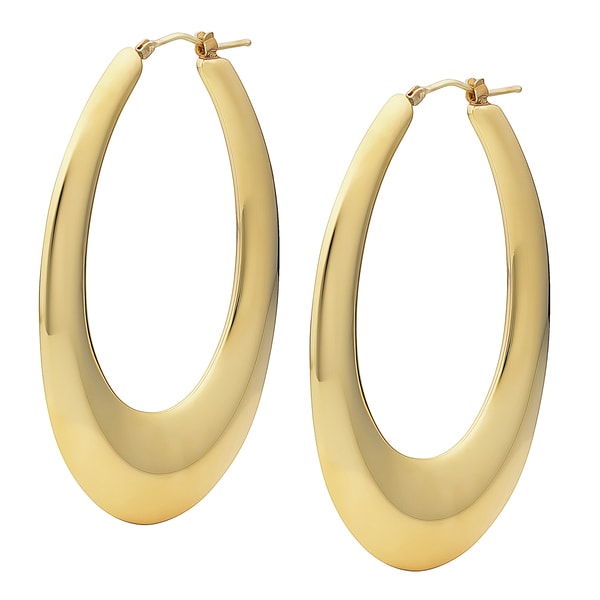 Oro Forte 14k Yellow Gold 2.25 inch Polished Elongated Statement Hoop Earrings Gold Earrings