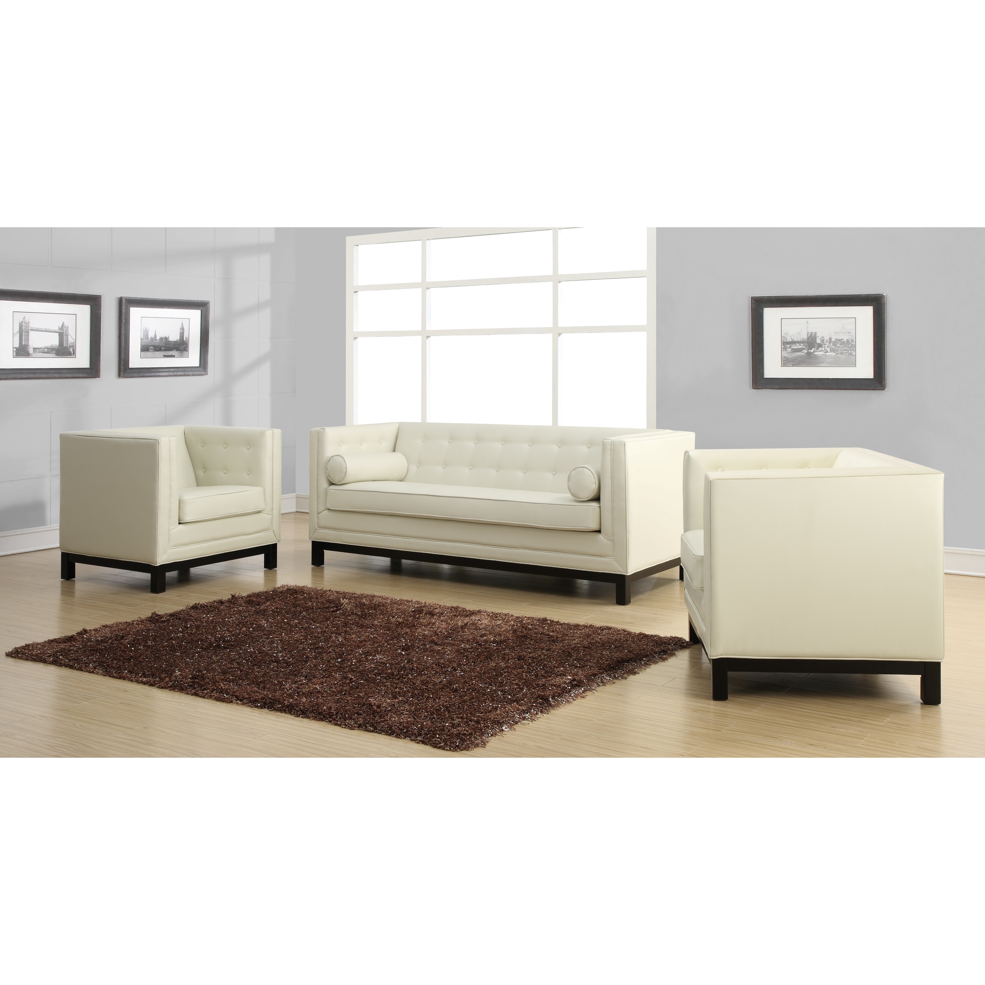 Zoe Cream Leather 2 piece Living Room Set