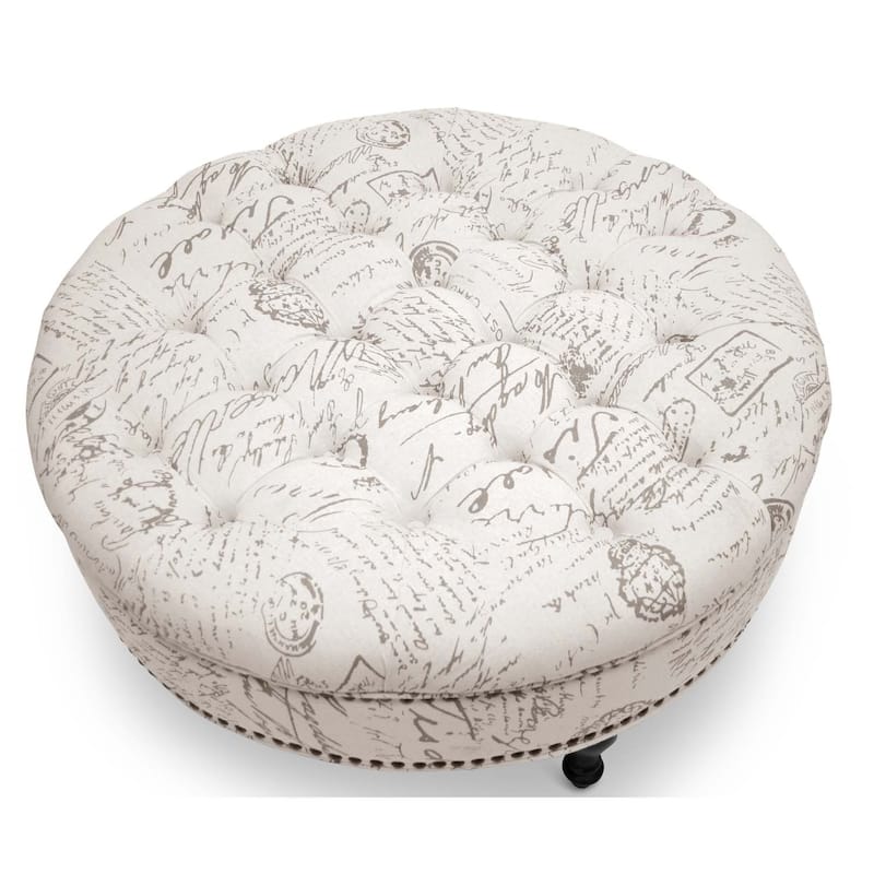 Palfrey Patterned Linen Modern Tufted Ottoman
