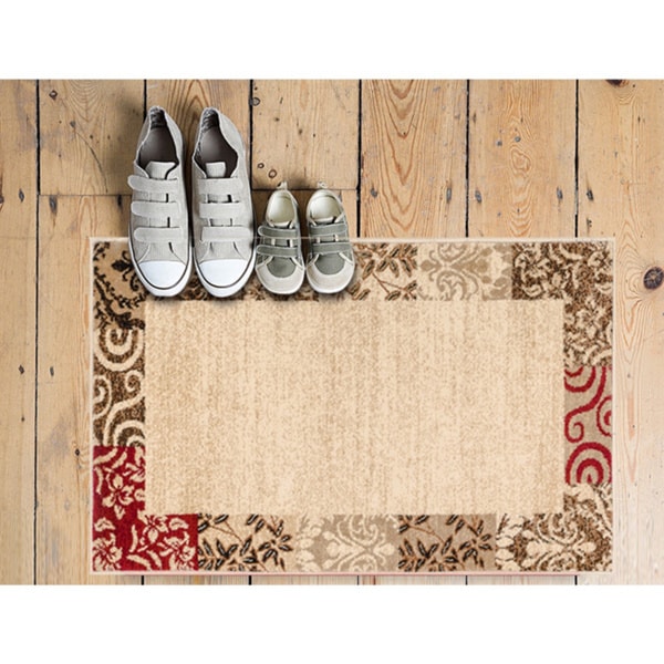 Vane Willow Damask Floral Border Ombre Gradient Beige, Red, Brown, and Ivory Area Rug - 2'3 x 3'11