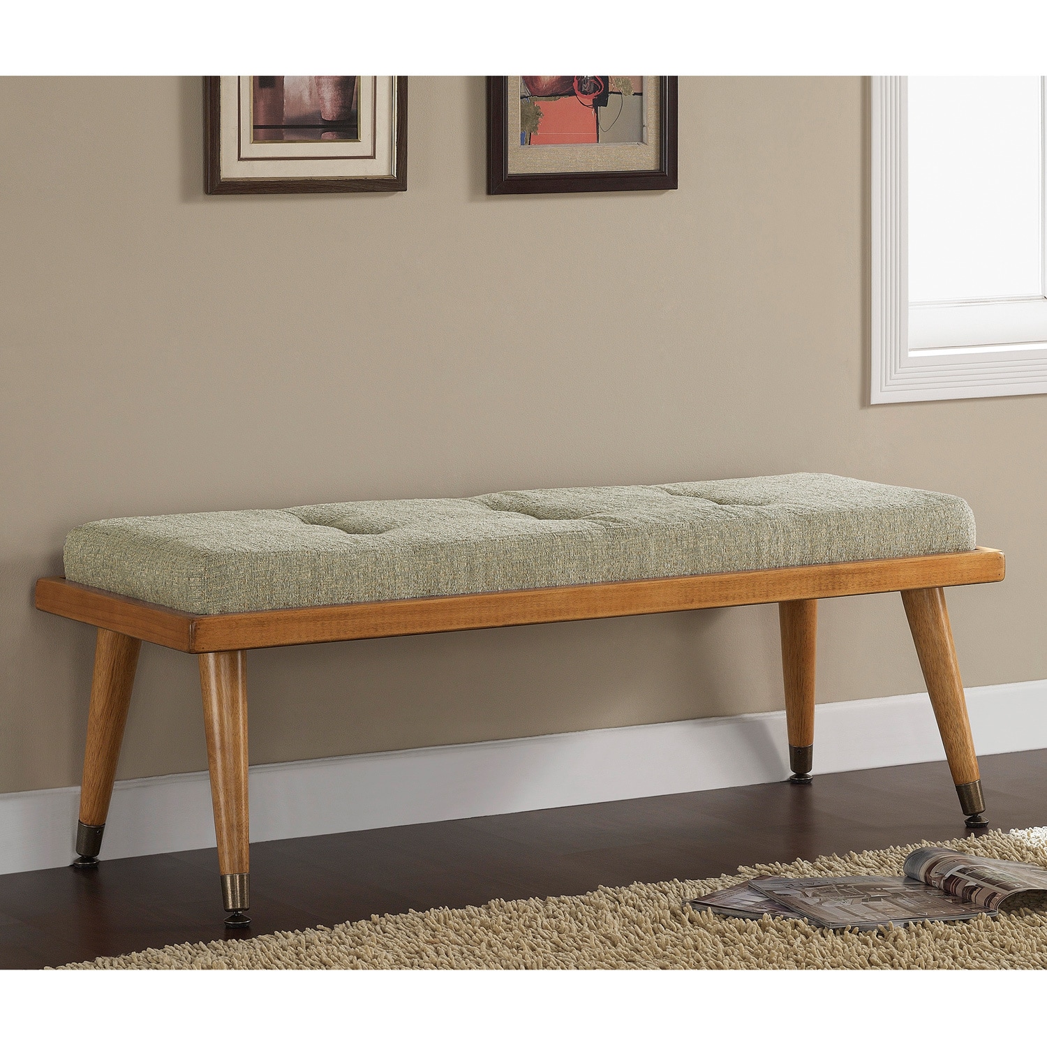 Retro Button tufted Aqua Tweed Bench