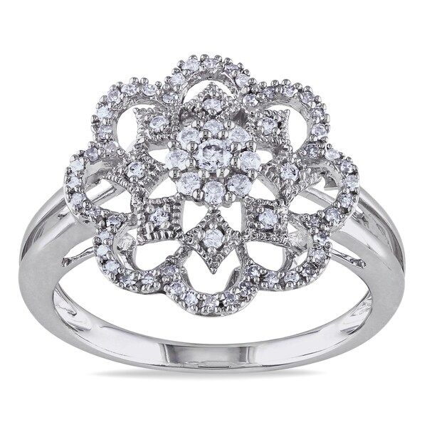 Shop Miadora 14k White Gold 1/3ct TDW Diamond Flower Fashion Ring - On ...