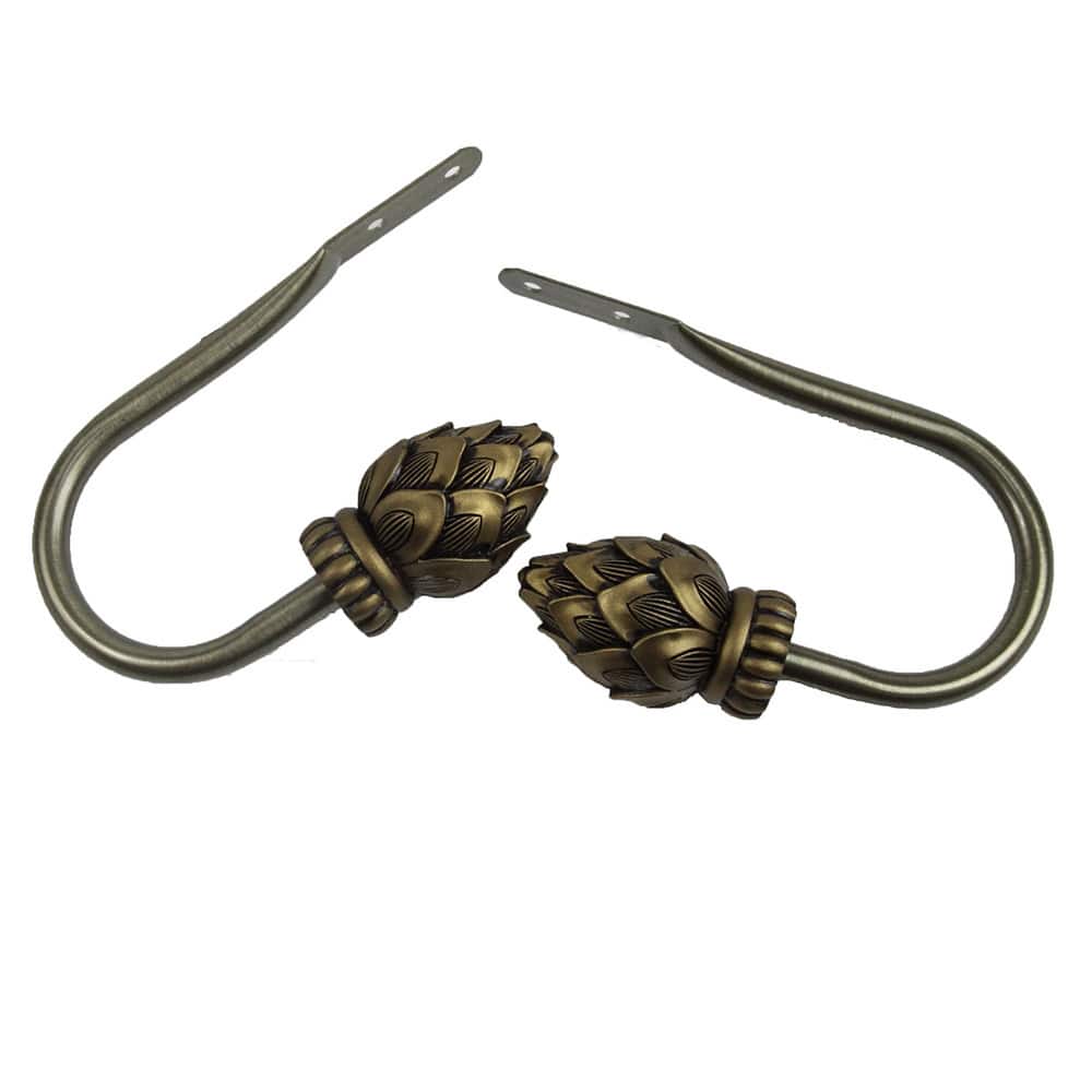 InStyleDesign Lotus Antique Brass Curtain Holdback Pair - n/a