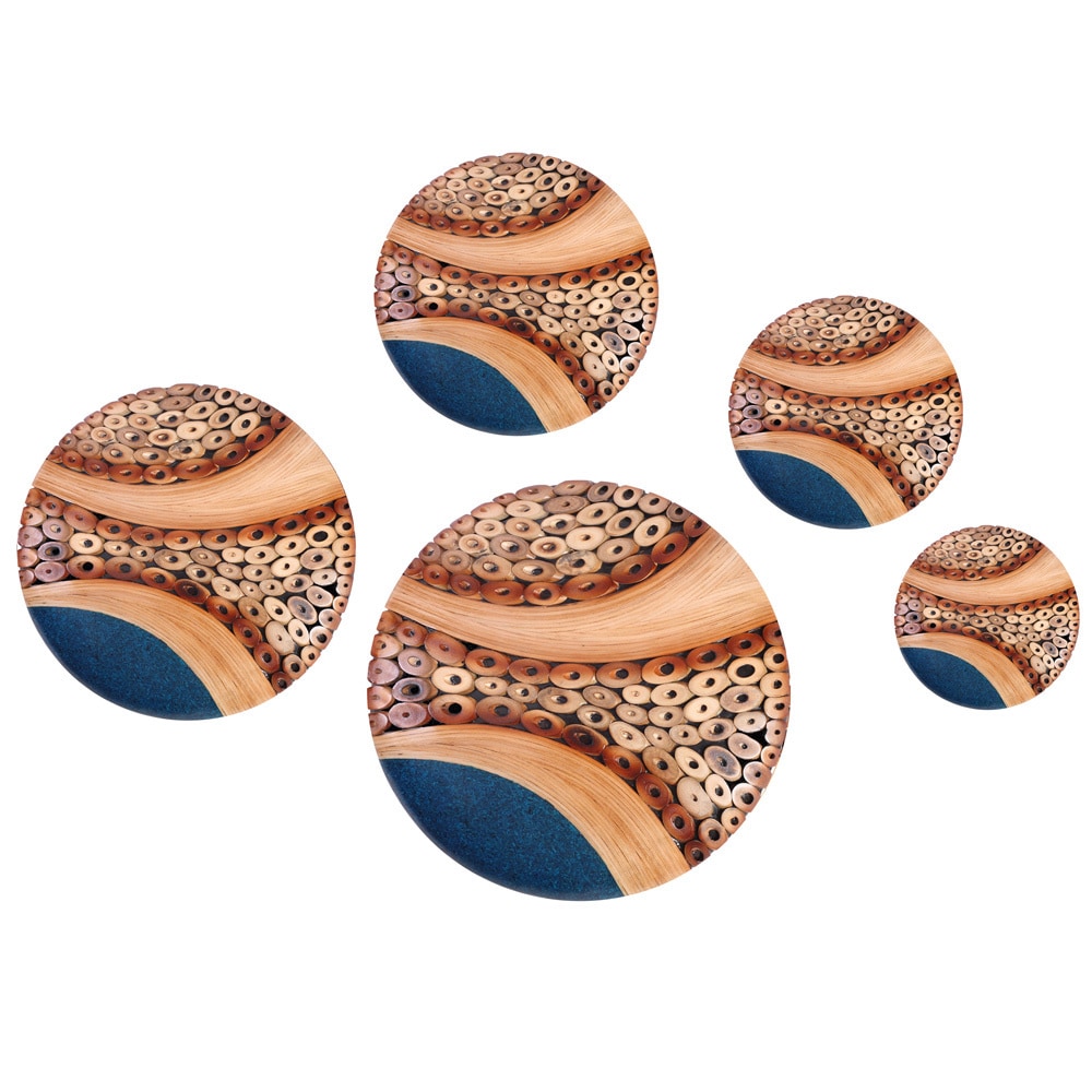 Round With Natural Materials Button Wall Decor (set Of 5)