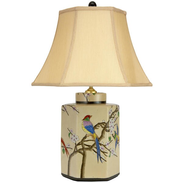 Handmade 22-inch Birds and Flowers Porcelain Jar Lamp (China)