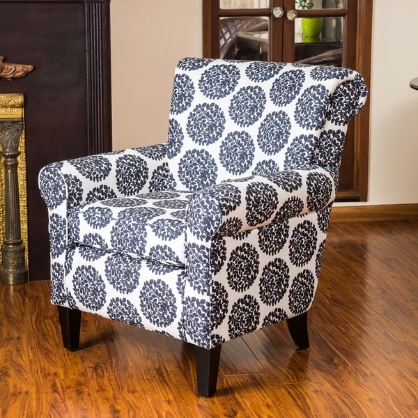 Roseville Black White Fabric Floral Club Chair
