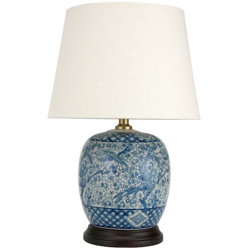 Handmade 20" Classic Blue and White Porcelain Jar Lamp - 13"W x 13"D x 20"H