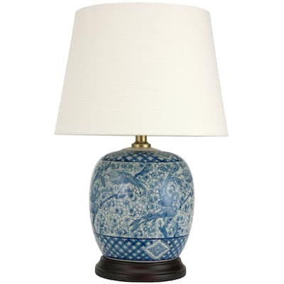 Handmade 20" Classic Blue and White Porcelain Jar Lamp - 13"W x 13"D x 20"H