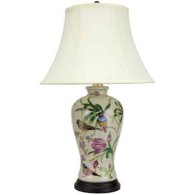 Handmade 24" Floral White Porcelain Lamp - 16"W x 16"D x 24.5"H