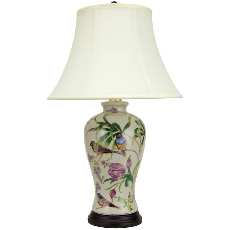 Handmade 24" Floral White Porcelain Lamp - 16"W x 16"D x 24.5"H