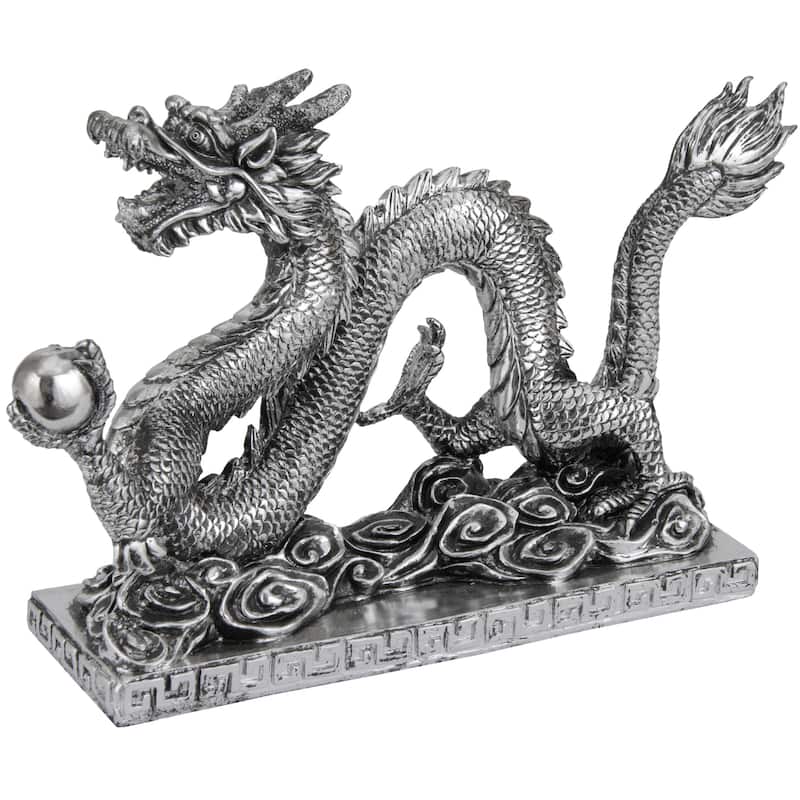 Handmade Chinese Dragon 12-inch Statue (China) - Silver
